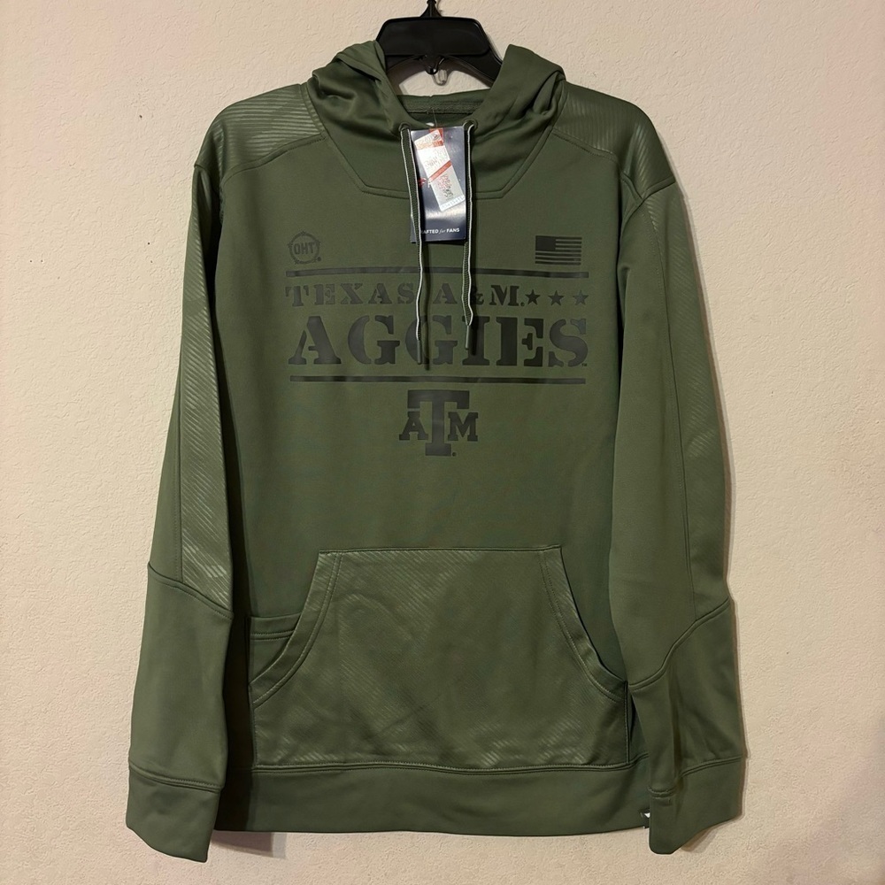 Texas ATM Fanatics army green hooded sweatshirt, size Large, New with tags